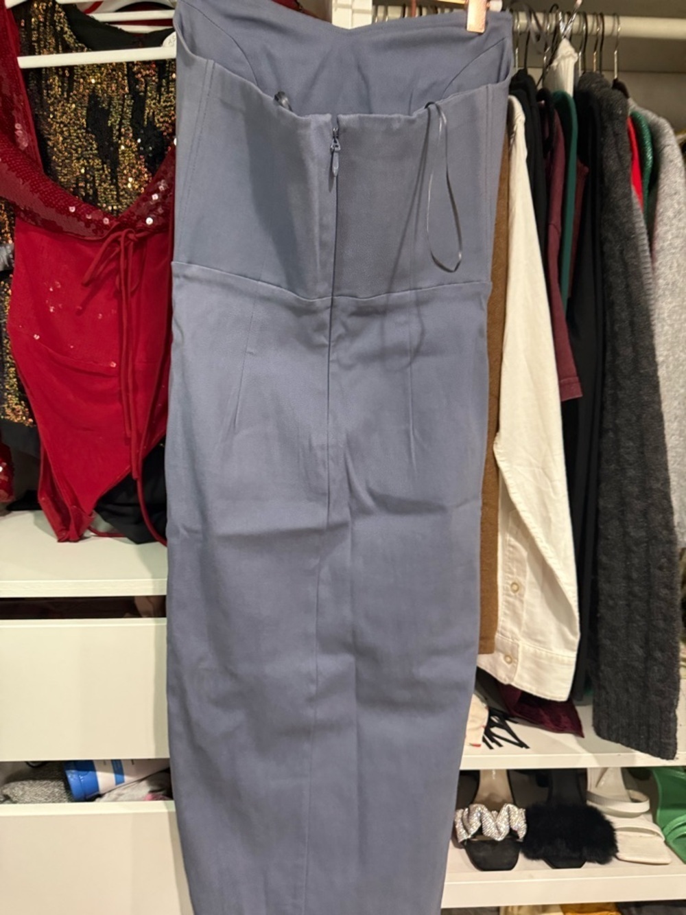 Women’s Strapless Midi dress in Slate Blue w/ slit - Picture 7 of 8
